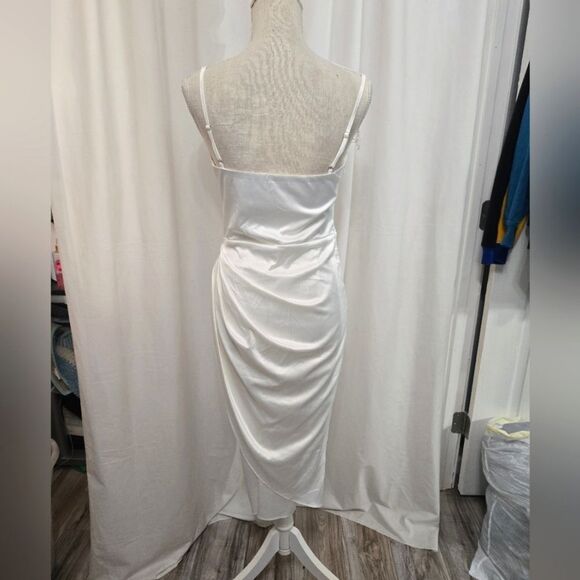 Women's Satin Slip Dress Cowl Neck Backless Ruched Bodycon Sexy Club Midi sz M - Picture 7 of 14